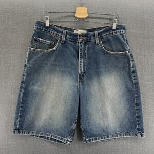 Levi‎ Strauss Signature Mens Blue Medium Wash Distressed Dad's Denim Shorts W34